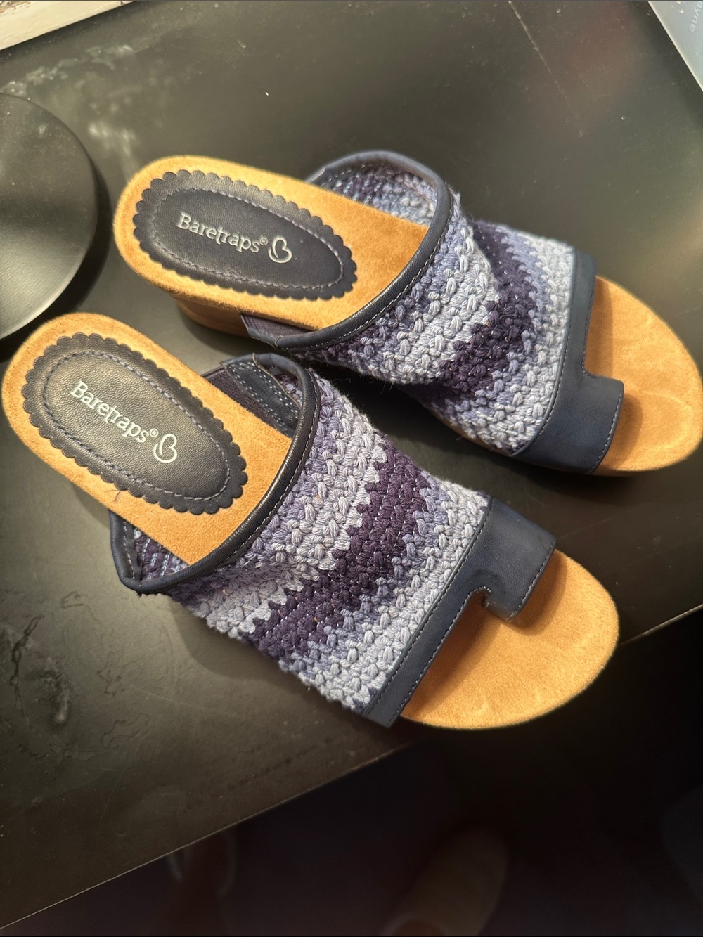 BareTraps Striped Navy & Light blue Crochet Slide Clogs